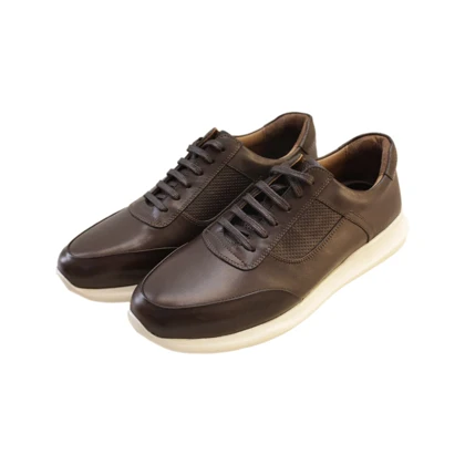 کفش روزمره چرم مردانه قهوه ای مدل sh039