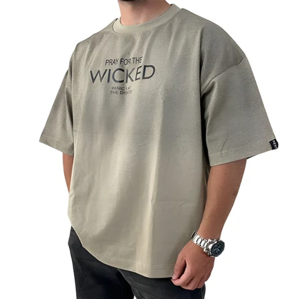 تیشرت آستین کوتاه مردانه پسته ای طرح باکسی