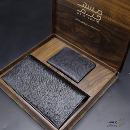 ست هدیه چرم مردانه کیف پول و جاکارتی mrc1318-17