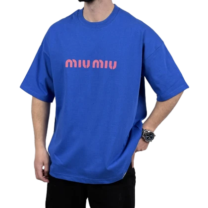 تیشرت آستین کوتاه مردانه دونخ آبی مدل MIU MIU