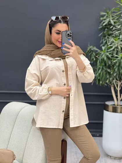 مانتو لینن آستین کش دو جیب