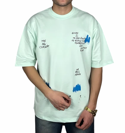 تیشرت آستین کوتاه مردانه سبز پاستلی طرح دار گرافیکی