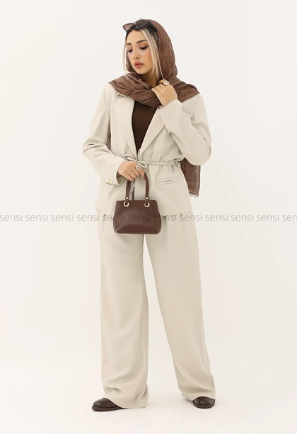 ست کت شلوار کرپ کمر بندی کد1005279