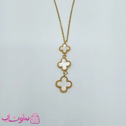 گردنبند زنانه طرح ونکلیف سفید طلایی