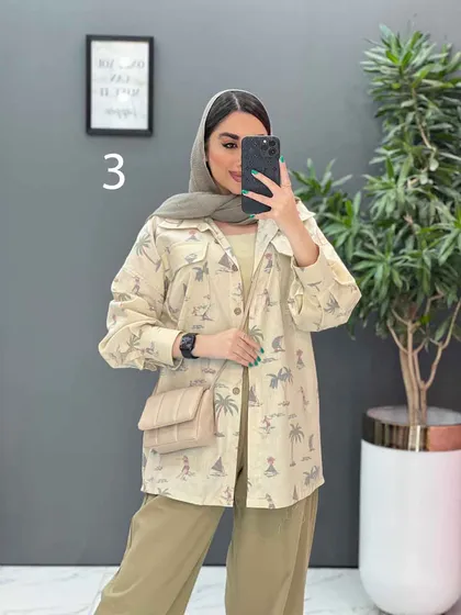 مانتو لینن طرح دار دو جیب پاکتی