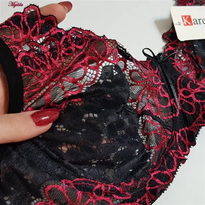 ست شورت و سوتین زنانه کارنا رز مدل فنردار مشکی گل قرمز کد 5030-3000-4