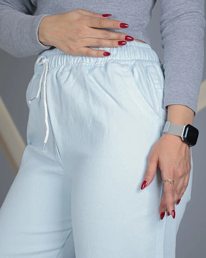خرید شلوار زنانه خنک نیم بگ کتان آبی آسمانی Sky Blue Cotton Semi Baggy Pants کد 40070