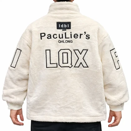 کاپشن تدی مردانه رنگ سفید قواره باکسی استایل خاص و خیابانی کد Q7