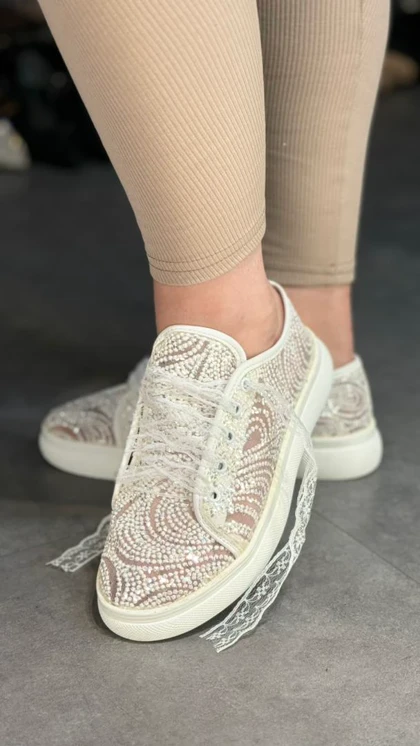 6579KK - کتانی عروس فول نگین کوتاه 6579KK