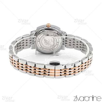 ساعت الکسا پریمیر زنانه رزگلد نقره ای صفحه سفید دور نگین 105885