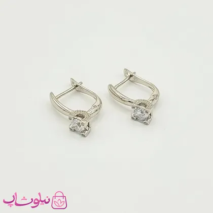 گوشواره زنانه ژوپینگ تک نگین نقره ای