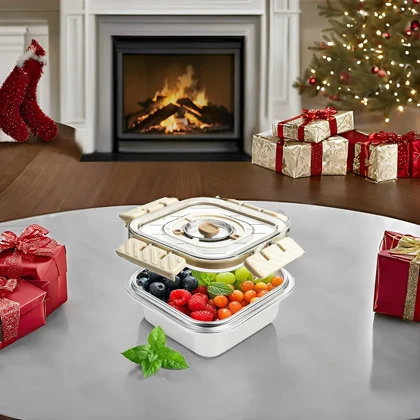 ظرف نگهدارنده فریزری غذا استیل مربع قفل دار