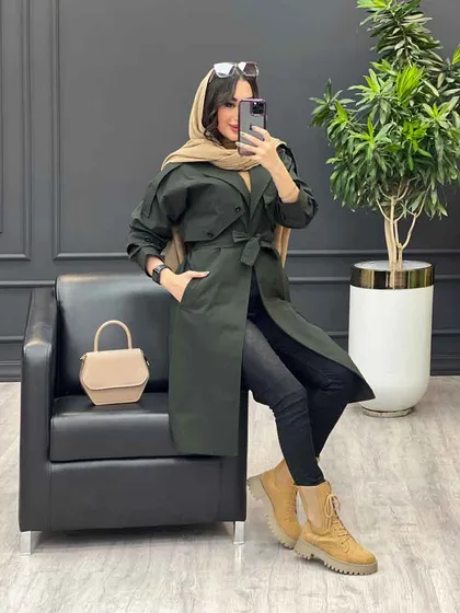 بارانی بلند ژیله دو دکمه