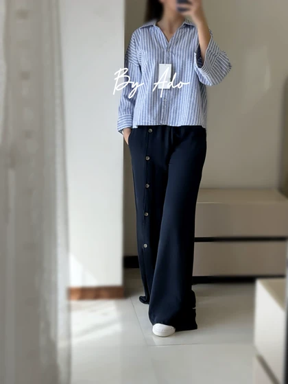شومیز باکسی راه راه آبی 0410