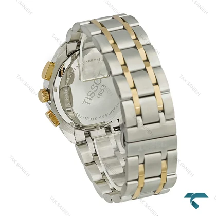 ساعت تیسوت مردانه سه موتوره کرنوگراف دورنگ طلایی صفحه مشکی Tissot-8271-G