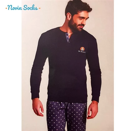 ست تیشرت آستین بلند و شلوار مردانه لین مدل نخ پنبه کد 5197-499