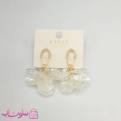 گوشواره آویز زنانه پینترستی مدل گلبرگی سفید کد 170