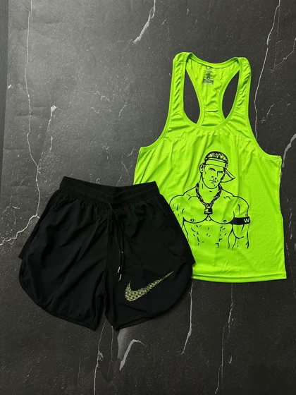 پکیج کد S305 شامل رکابی + شلوارک با تم فسفری مشکی