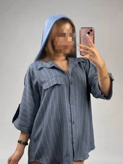 شومیز مانتویی پاگون دار راه راه کد 50221