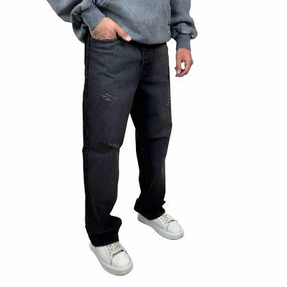 شلوار جین بگ مردانه ذغالی دارک واش با زاپ ظریف