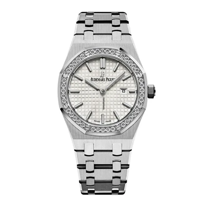 ساعت اودمار پیگه AP دورنگین زنانه نقره ای صفحه سفید Audemars Piguet Royal Oak Diamonds