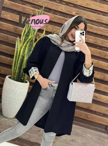 مانتو کتیبه آستین ژاکارد