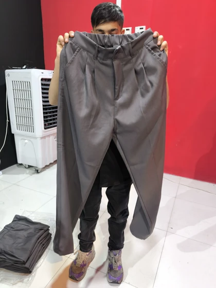 شلوار بگ پارچه ای مازراتی کد N73 رنگ خاص و کمیاب طوسی نسکافه ای
