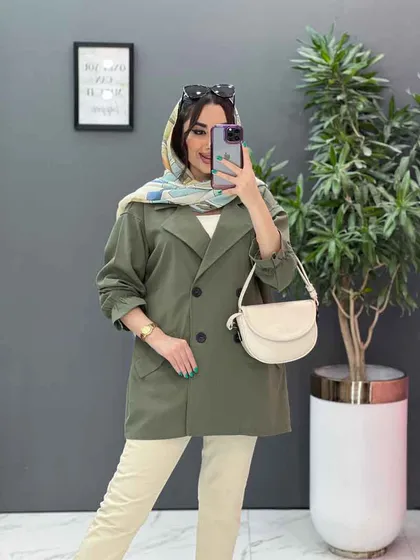 مانتو کتی چهاردکمه آستین کش