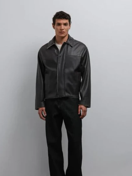 جکت چرم مشکی / باکسی / برند Antioch ترکیه