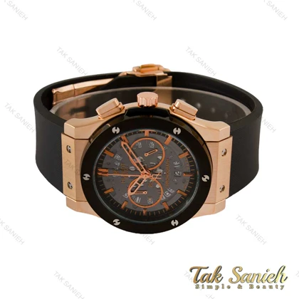 ساعت هابلوت مردانه سه موتوره رزگلد مشکی صفحه اسکلتون Hublot-4411-G