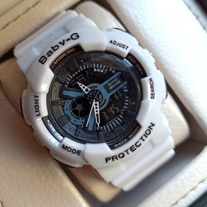 ساعت اسپرت بی بی جیشاک بند سفید براق