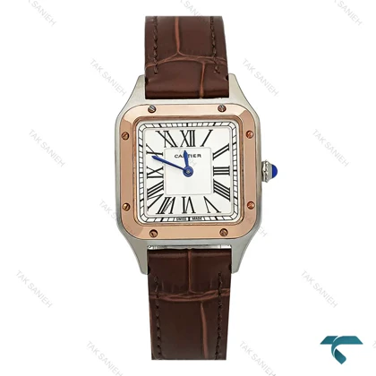 ساعت زنانه کارتیه دومونت دورنگ رزگلد بند قهوه ای اسمال Cartier-7912-L
