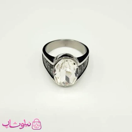 انگشتر مردانه نقره ای با کریستال کوارتز سفید و نگین مارگازیت