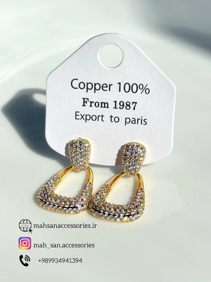 گوشواره زنانه مجلسی فول نگین گلد سایز متوسط ارسال رایگان