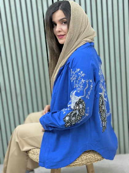 شومیز مانتویی گلدوزی طاووس