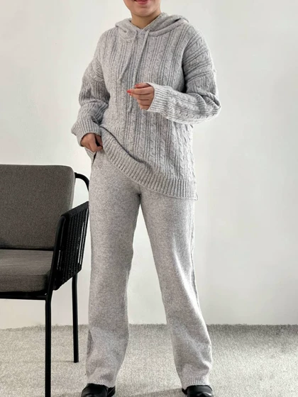 ست هودی و شلوار بافت کد 4175