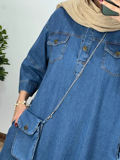 مانتو جین بلند به همراه کیف