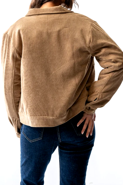 کت جیب‌دار مخمل کبریتی زنانه