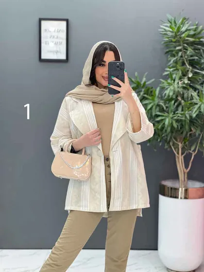 مانتو کتی راه راه تک دکمه