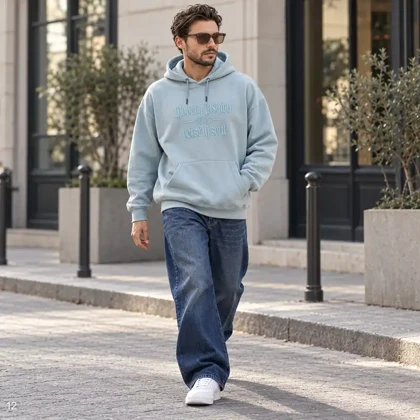 هودی مردانه اورسایز باکسی طرح Modern Fashion آبی روشن پرسیسکا