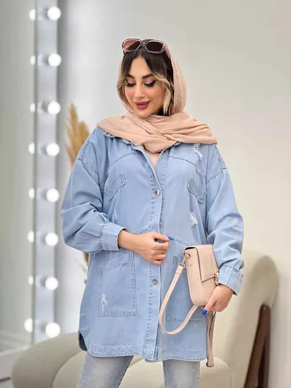 مانتو جین جیب کج زاپ‌دار