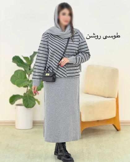 ست بلوز دامن بافت راه راه مدل شهرو کد 40183