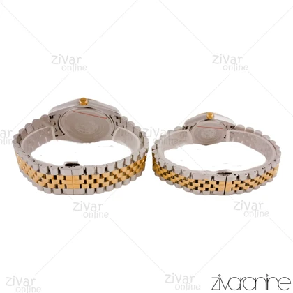 ست ساعت سیتیزن دورنگ طلایی صفحه نقره ای نگین‌دار 105661