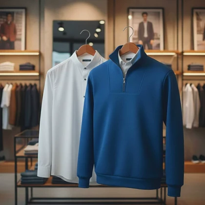 پکیج دورس مردانه نیم زیپ مدل Behbod-آبی + پیراهن مردانه سفید VQ