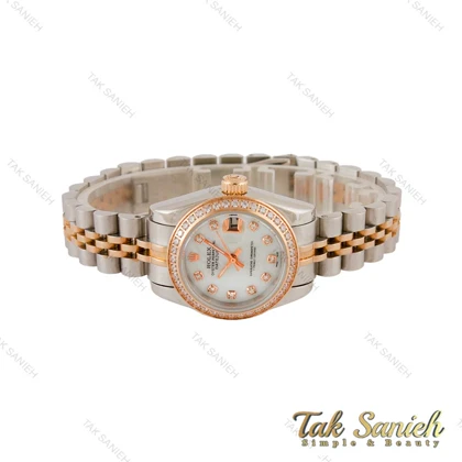 ساعت رولکس زنانه دورنگ رزگلد دورنگین صفحه سفید Rolex-5405-L