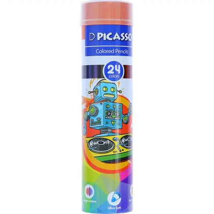 مداد رنگی 24 رنگ پیکاسو Picasso با درجه سختی HBجعبه فلزی استوانه ای