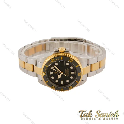 ساعت رولکس ساب مارینر زنانه دورنگ طلایی صفحه مشکی Rolex-5467-G