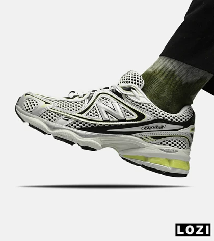 کفش کتانی مردانه و زنانه سفید نقره ای لیمویی NEW BALANCE 1064 مدل 5626