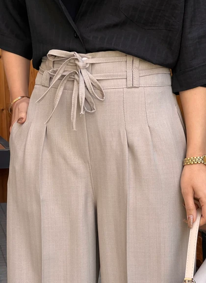 شلوار بگ کرپ ناپولی بنددار
