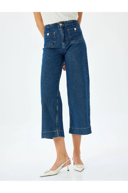 شلوار جیب کوتاه جیب کوتاه قالب کمر بلند - شلوار جین Culotte 5SAL40057MD